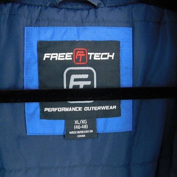 Free Tech Coat Mens Sz XL 46-48 Navy Blue Removeable Hood Medium Weight Pockets - Picture 9 of 9
